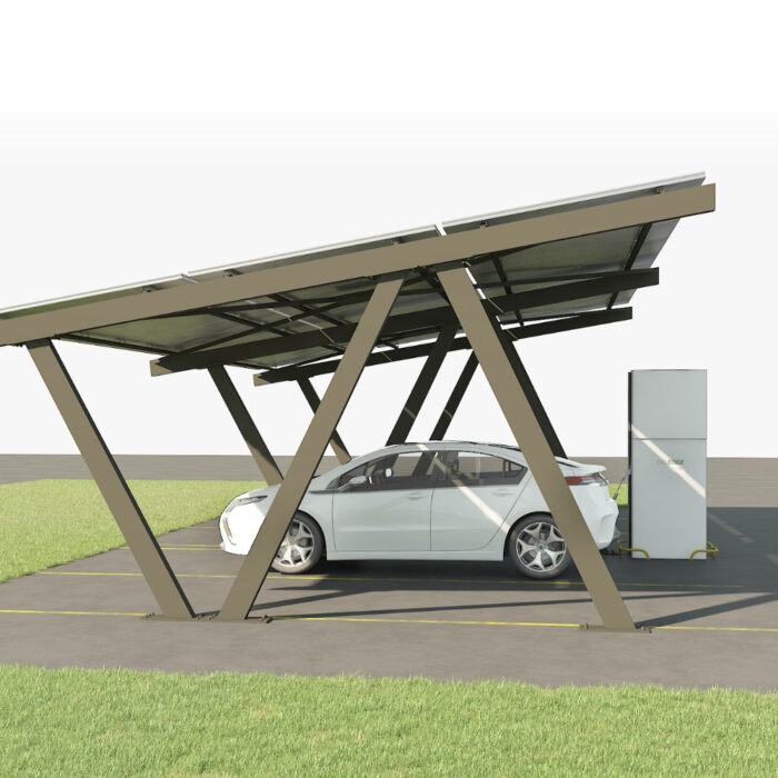 Güneş enerjili şarj istasyonu CARPORT tesisi görsel temsili.